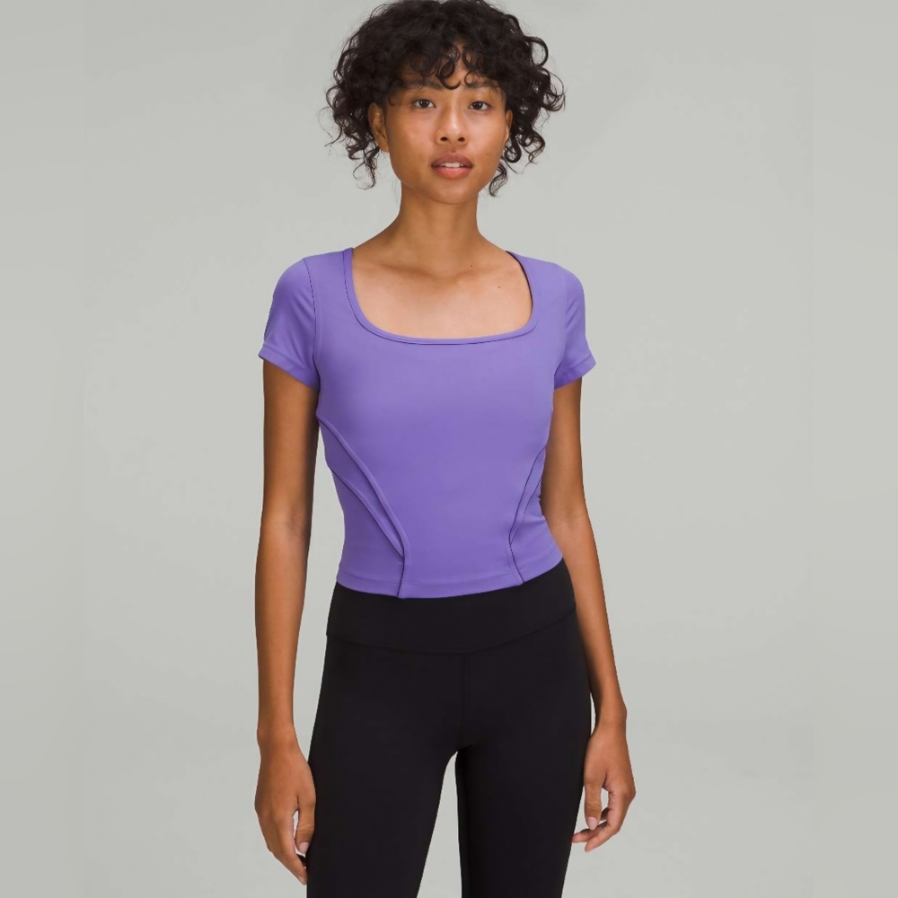 Lululemon Athletica Square Neck Mesh & Nulu Yoga Crop Top- In Charged Indigo
